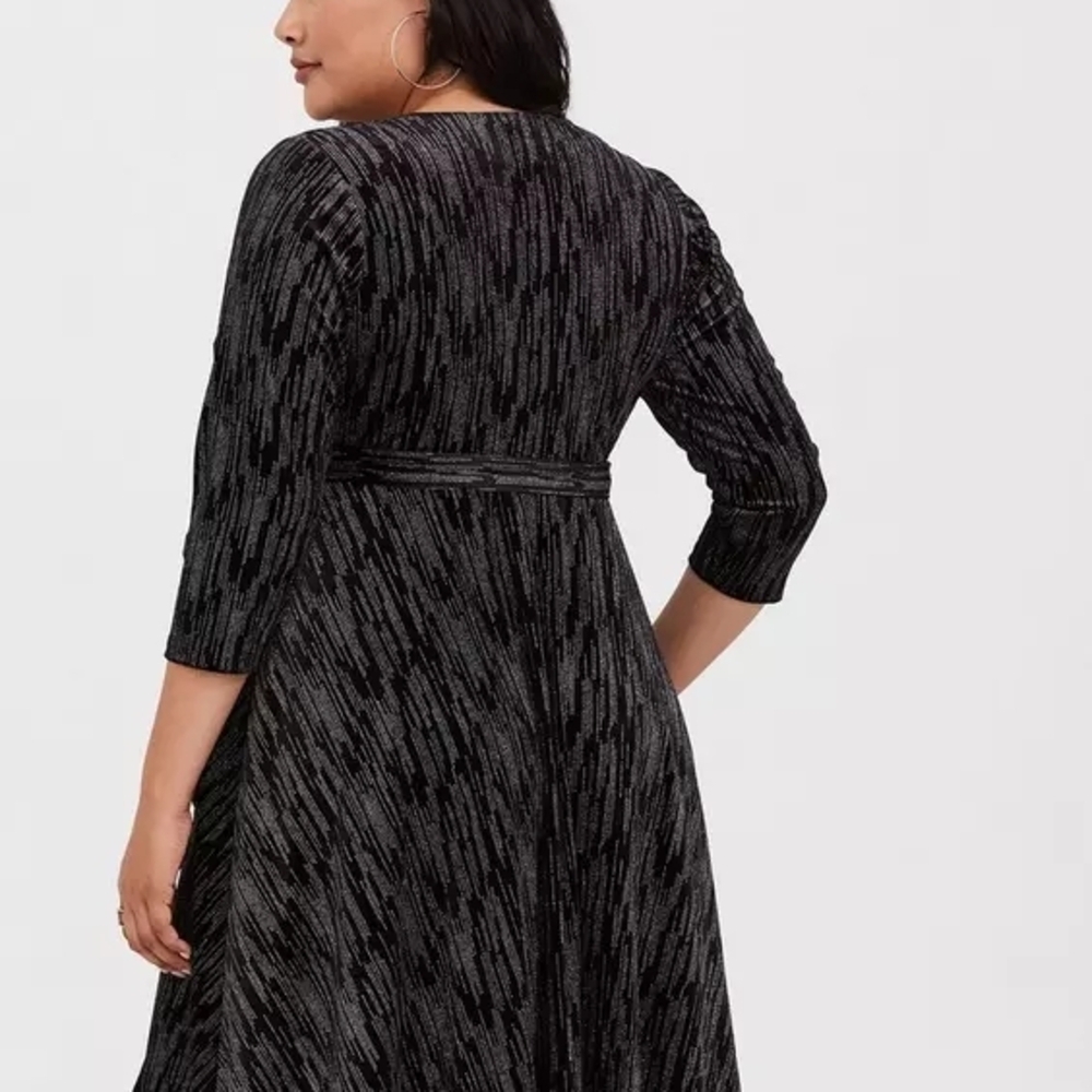 Black Shine Velvet Faux Wrap Dress Size 2 NWOT image 4